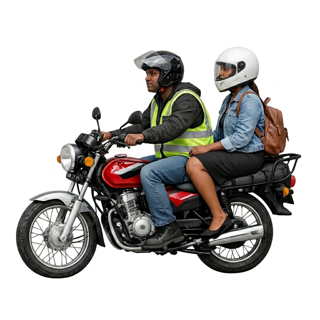 Verified boda rider and passenger wearing helmets