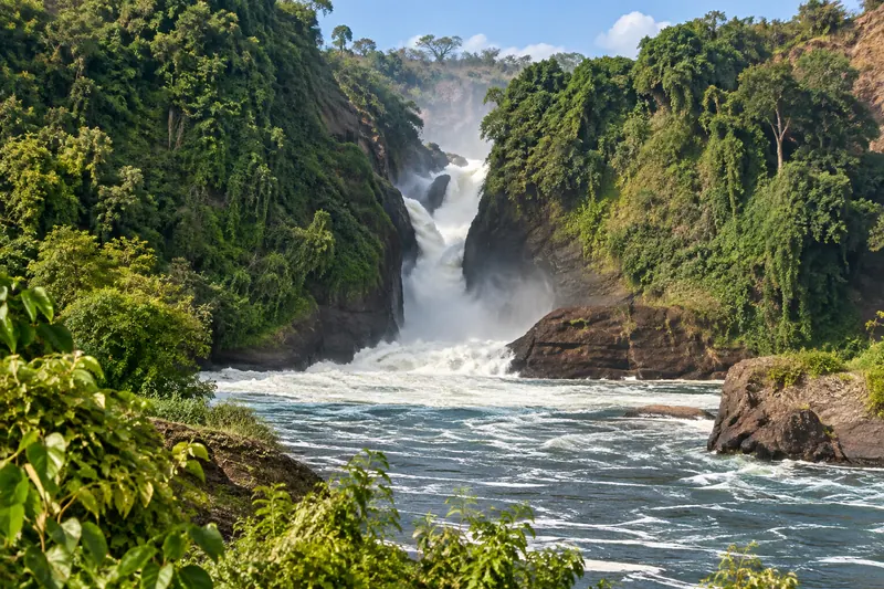 AI-generated river gorge waterfall inspired by Murchison Falls